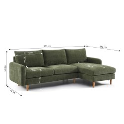 Canapé d'angle CALIBA fixe tissu vert 4 places