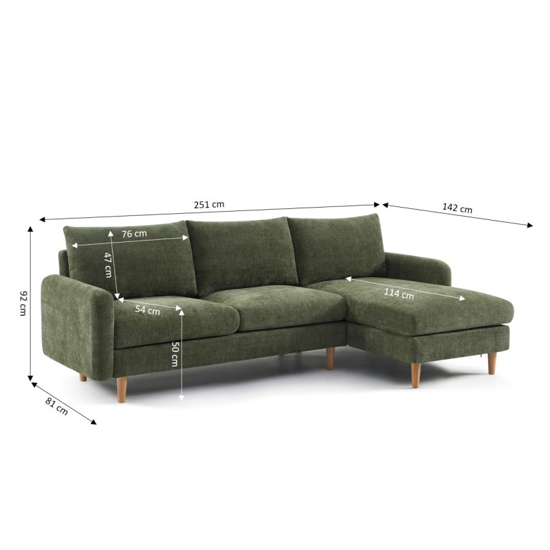Canapé d'angle CALIBA fixe tissu vert 4 places