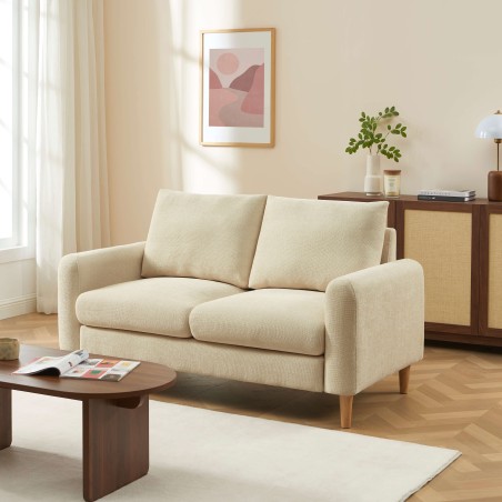 Canapé droit CALIBA fixe tissu taupe 2 places