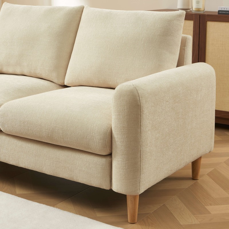 Canapé droit CALIBA fixe tissu taupe 2 places