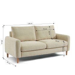 Canapé droit CALIBA fixe tissu taupe 3 places