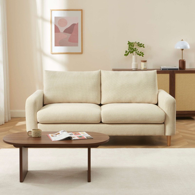 Canapé droit CALIBA fixe tissu taupe 3 places