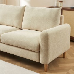 Canapé droit CALIBA fixe tissu taupe 3 places