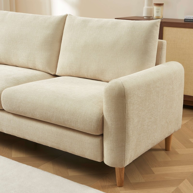 Canapé droit CALIBA fixe tissu taupe 3 places