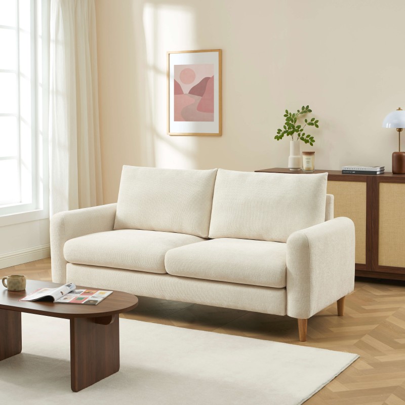 Canapé droit CALIBA fixe tissu beige 3 places