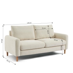 Canapé droit CALIBA fixe tissu beige 3 places