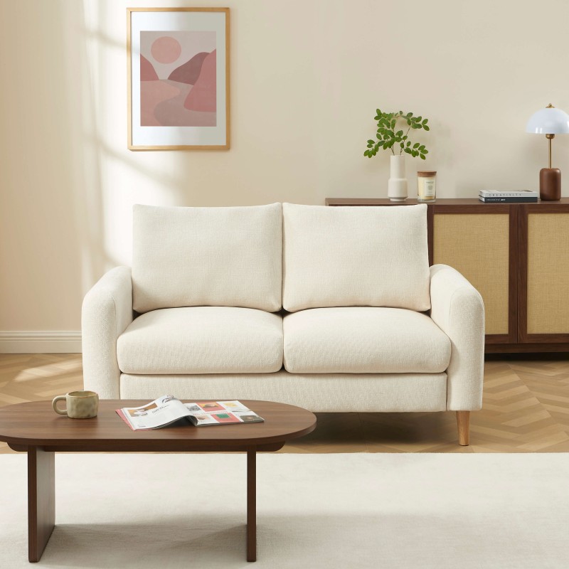 Canapé droit CALIBA fixe tissu beige 2 places