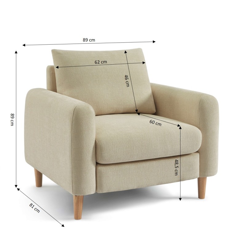 Fauteuil CALIBA tissu taupe 1 place