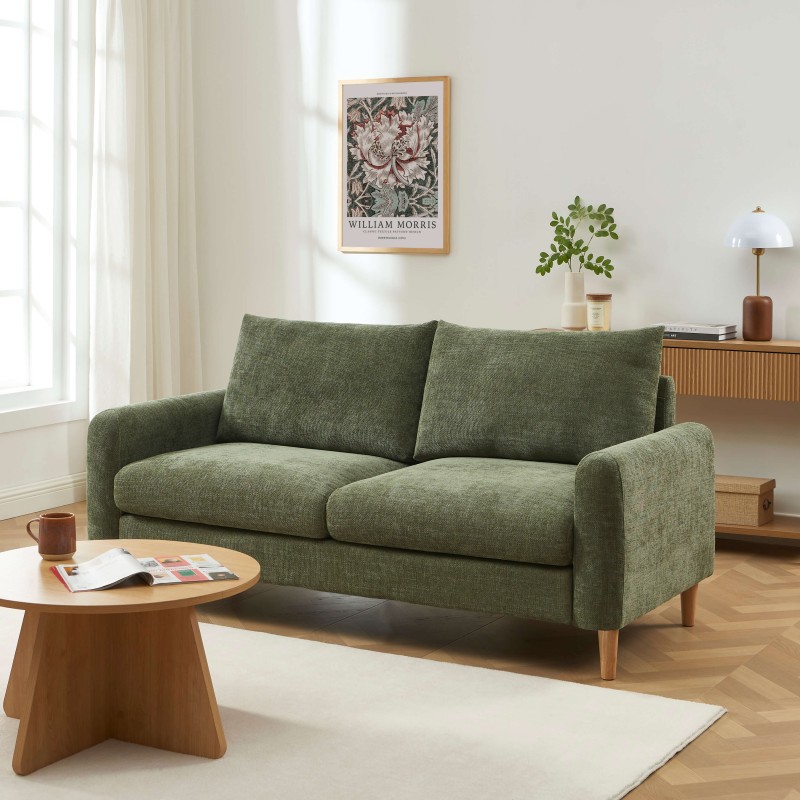 Canapé droit CALIBA fixe tissu vert 3 places