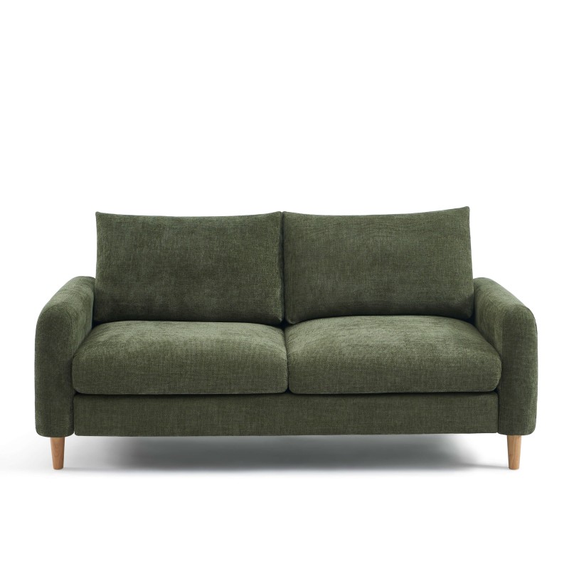 Canapé droit CALIBA fixe tissu vert 3 places