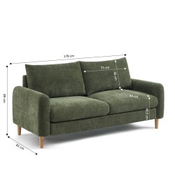 Canapé droit CALIBA fixe tissu vert 3 places