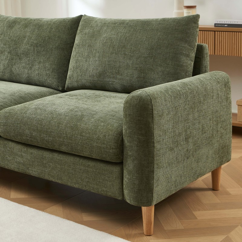 Canapé droit CALIBA fixe tissu vert 3 places