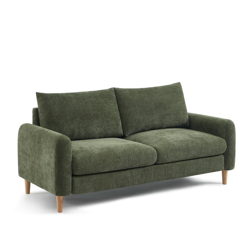 Canapé droit CALIBA fixe tissu vert 3 places