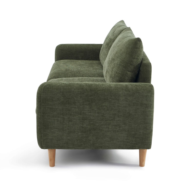 Canapé droit CALIBA fixe tissu vert 3 places