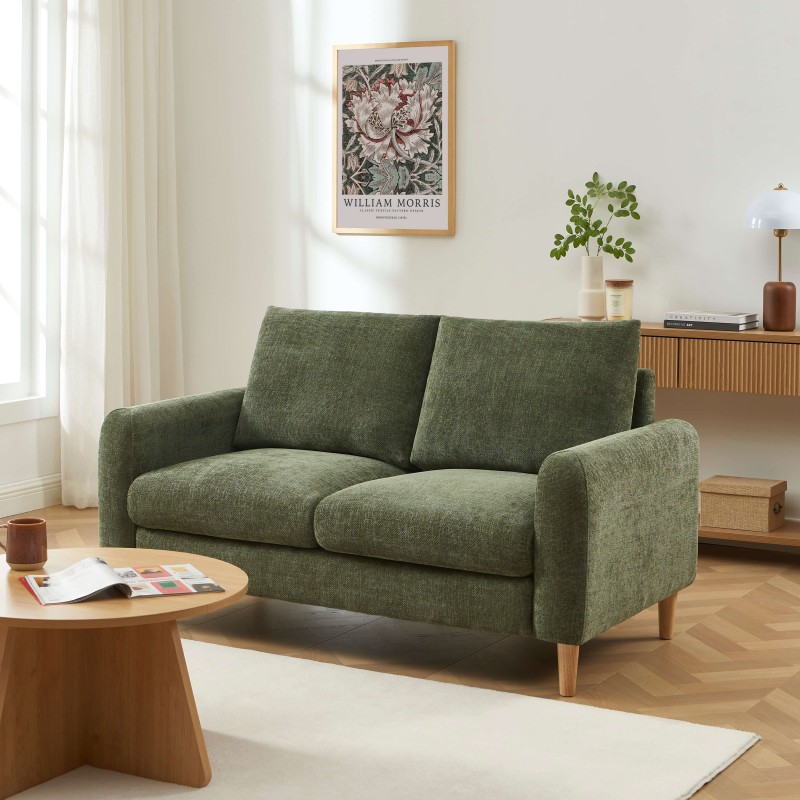 Canapé droit CALIBA fixe tissu vert 2 places