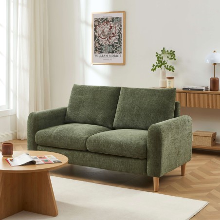 Canapé droit CALIBA fixe tissu vert 2 places
