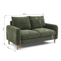 Canapé droit CALIBA fixe tissu vert 2 places