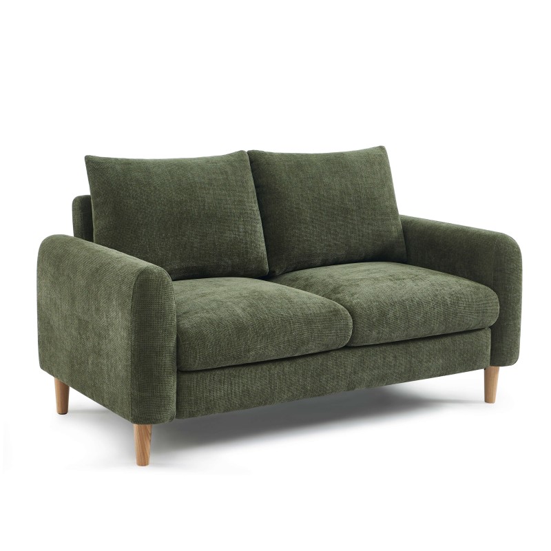 Canapé droit CALIBA fixe tissu vert 2 places