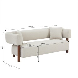 Canapé droit BRAZZA fixe tissu beige 3 places