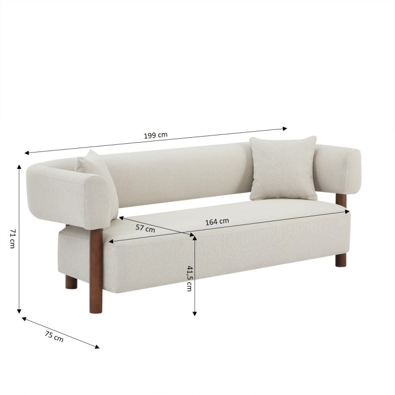 Canapé droit BRAZZA fixe tissu beige 3 places