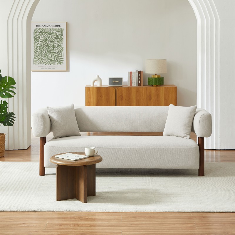 Canapé droit BRAZZA fixe tissu beige 3 places