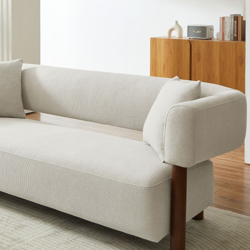 Canapé droit BRAZZA fixe tissu beige 3 places