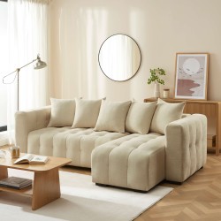 Canapé d'angle LEVIA convertible et réversible tissu taupe 4 places