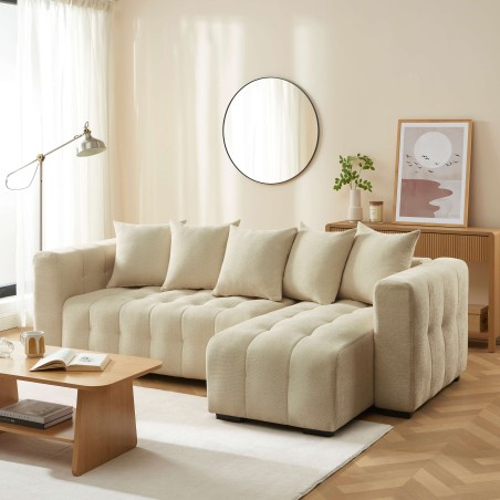 Canapé d'angle LEVIA convertible et réversible tissu taupe 4 places