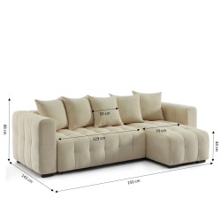 Canapé d'angle LEVIA convertible et réversible tissu taupe 4 places