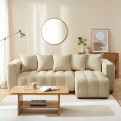Canapé d'angle LEVIA convertible et réversible tissu taupe 4 places