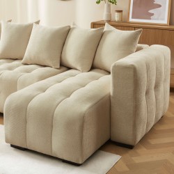 Canapé d'angle LEVIA convertible et réversible tissu taupe 4 places