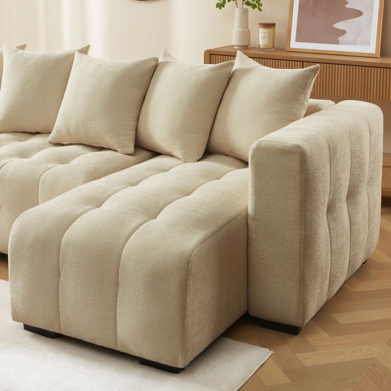 Canapé d'angle LEVIA convertible et réversible tissu taupe 4 places