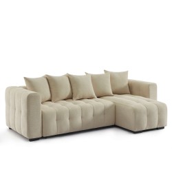 Canapé d'angle LEVIA convertible et réversible tissu taupe 4 places