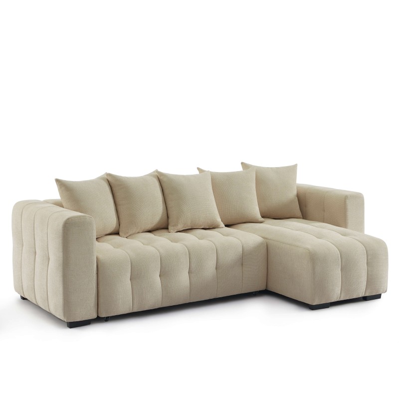 Canapé d'angle LEVIA convertible et réversible tissu taupe 4 places