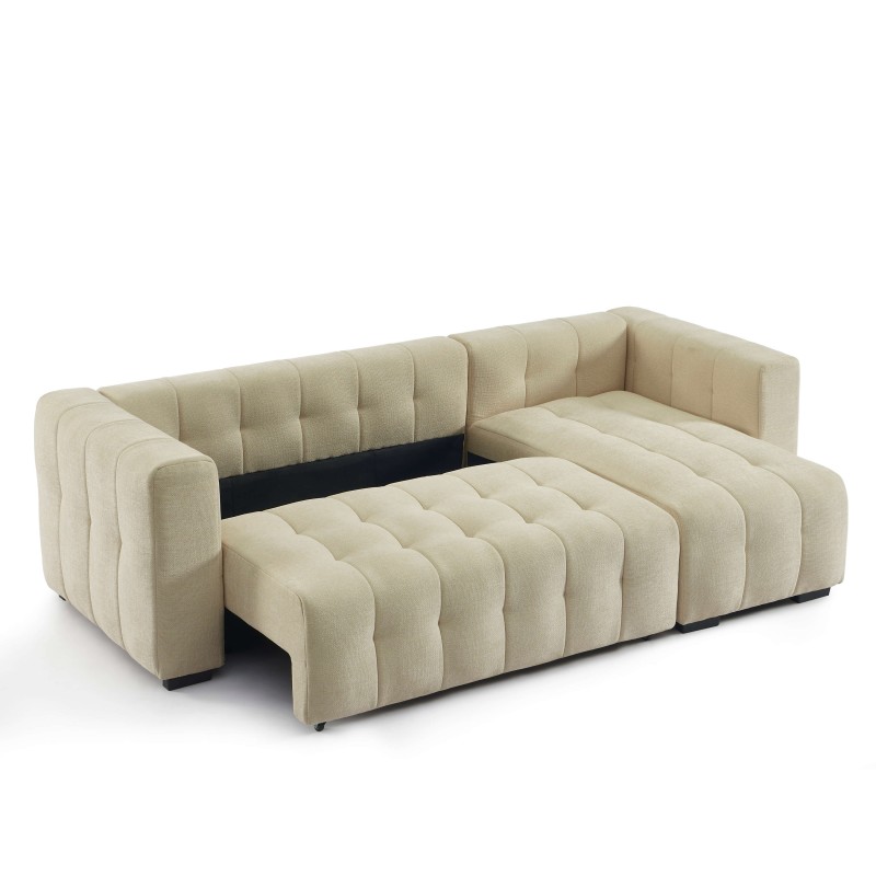 Canapé d'angle LEVIA convertible et réversible tissu taupe 4 places