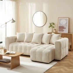 Canapé d'angle LEVIA convertible et réversible tissu beige 4 places