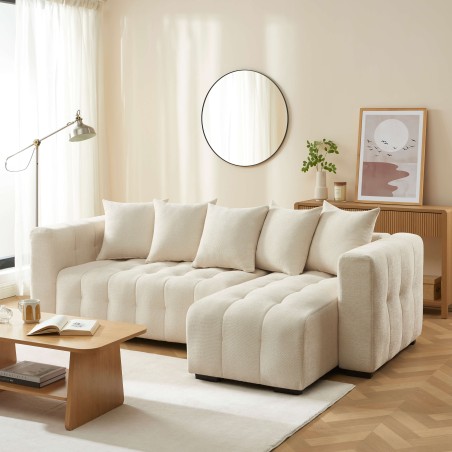 Canapé d'angle LEVIA convertible et réversible tissu beige 4 places