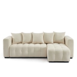 Canapé d'angle LEVIA convertible et réversible tissu beige 4 places