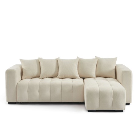 Canapé d'angle LEVIA convertible et réversible tissu beige 4 places