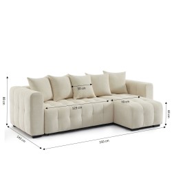 Canapé d'angle LEVIA convertible et réversible tissu beige 4 places