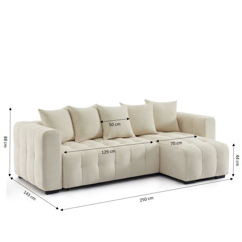 Canapé d'angle LEVIA convertible et réversible tissu beige 4 places