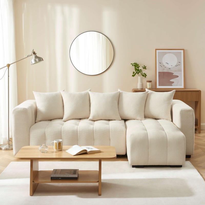 Canapé d'angle LEVIA convertible et réversible tissu beige 4 places