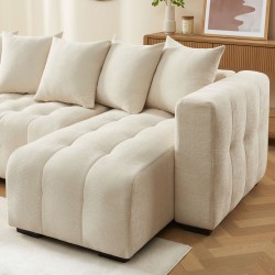 Canapé d'angle LEVIA convertible et réversible tissu beige 4 places