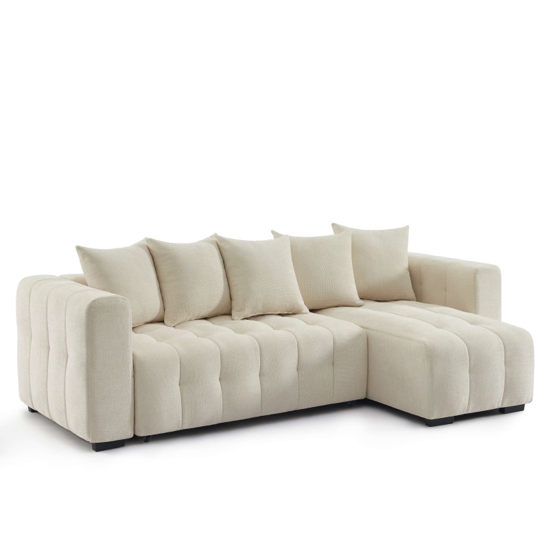 Canapé d'angle LEVIA convertible et réversible tissu beige 4 places
