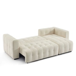 Canapé d'angle LEVIA convertible et réversible tissu beige 4 places