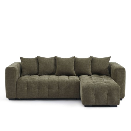 Canapé d'angle LEVIA convertible et réversible tissu vert 4 places