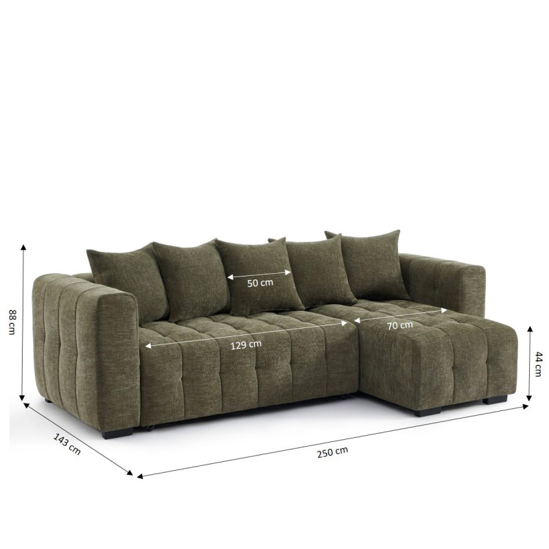 Canapé d'angle LEVIA convertible et réversible tissu vert 4 places