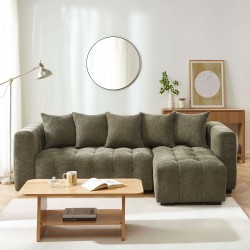 Canapé d'angle LEVIA convertible et réversible tissu vert 4 places