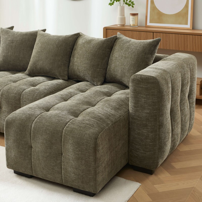 Canapé d'angle LEVIA convertible et réversible tissu vert 4 places