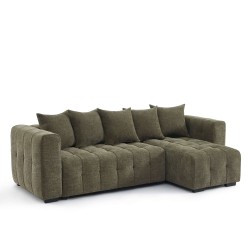 Canapé d'angle LEVIA convertible et réversible tissu vert 4 places